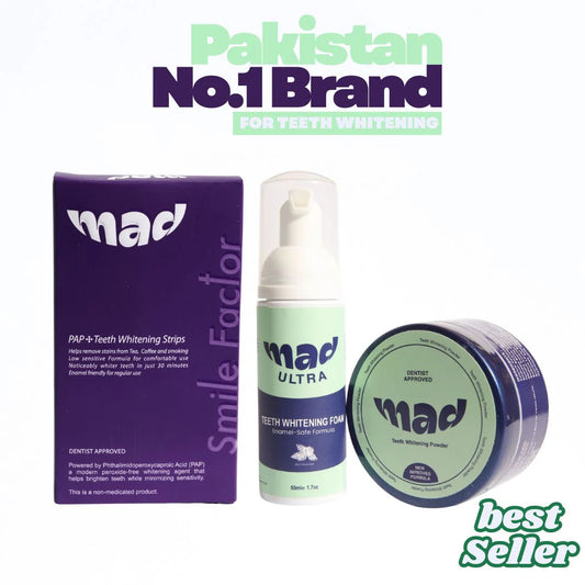 FREE MAD Teeth Whitening Foam with MAD Dental Pro White Strips + MAD Teeth Whitening Powder (HIGHLY RECOMMENDED) 20% EXTRA DISCOUNT