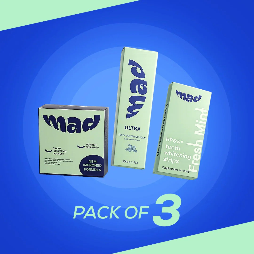 FREE MAD Teeth Whitening Foam with MAD Dental Pro White Strips + MAD Teeth Whitening Powder (HIGHLY RECOMMENDED) 20% EXTRA DISCOUNT