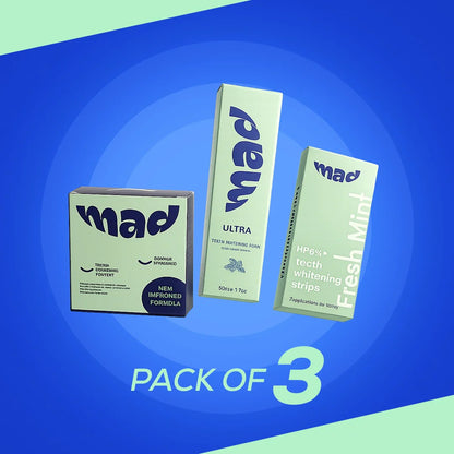 FREE MAD Teeth Whitening Foam with MAD Dental Pro White Strips + MAD Teeth Whitening Powder (HIGHLY RECOMMENDED) 20% EXTRA DISCOUNT